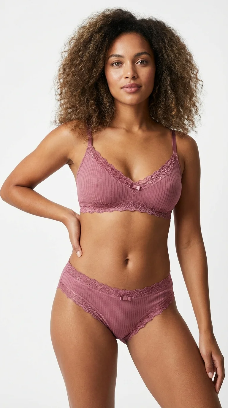 Dusty Rose Fitilli (Ribbed) Bikini Külot - Genel Görünüm